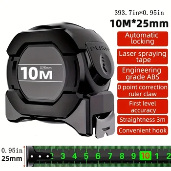 10m High-precision carbon steel tape measure, self-locking fluorescent tape, wear-resistant option with automatic locking