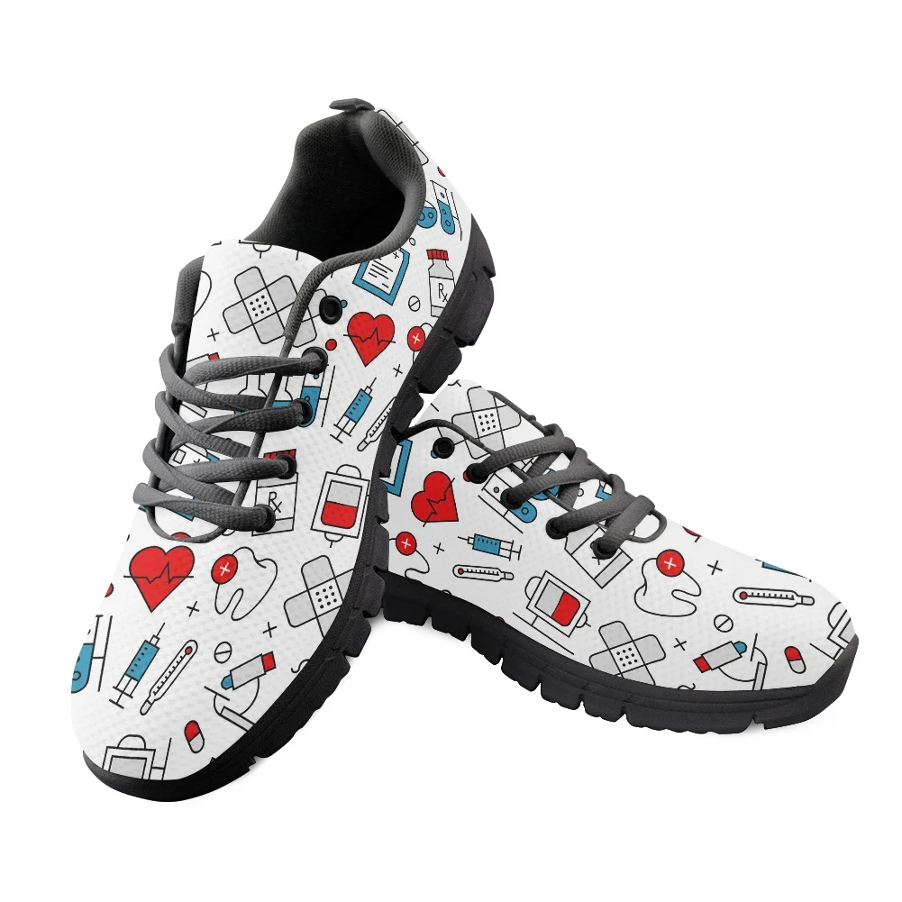 INSTANTARTS Cute Cartoon Tooth Nurse Shoes Women Casual Flat Shoe Female Running Sneakers Light Mesh Flats Women's Footwear