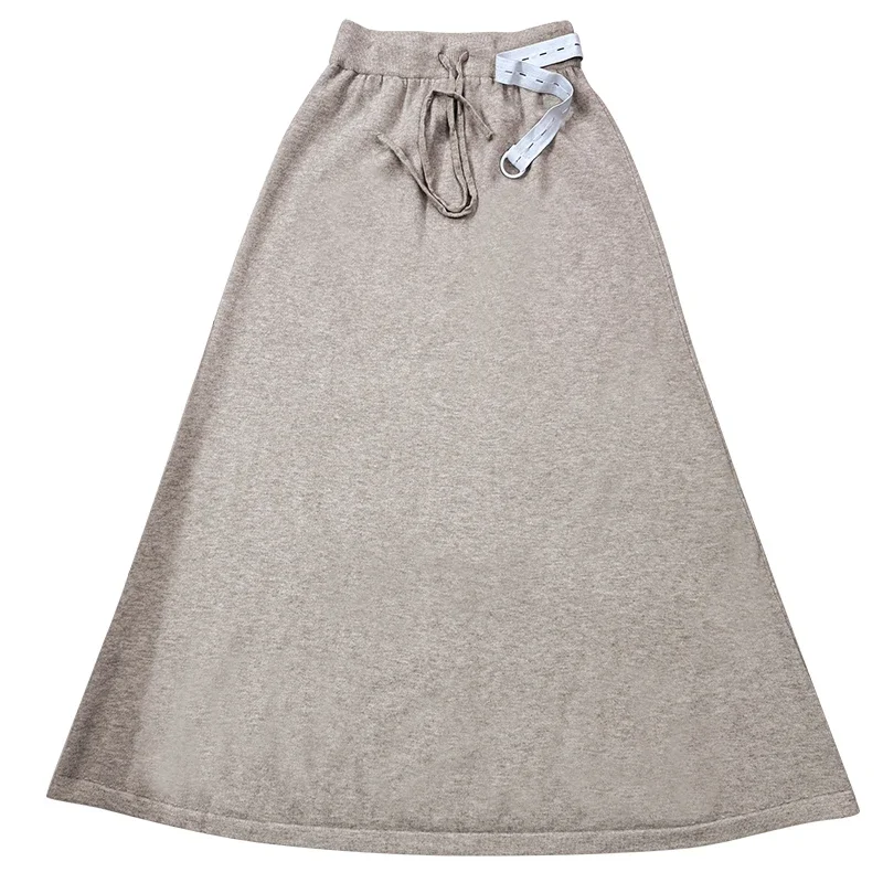 Korean Style Winter Maternity Cashmere Skirt Solid Color Warm Pregnant Woman Knitting Skirts Adjustable Waist Maxi Skirts 92cm