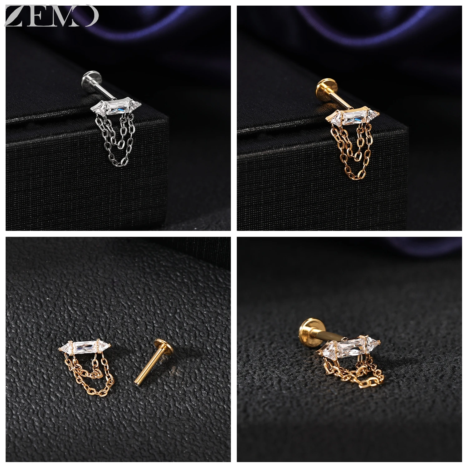 ZEMO 1 PC 16G G23 티타늄 스틸 Labret 립 피어싱 CZ 크리스탈 립 스터드 스네이크 소드 해골 먼로 헬릭스 조가비 피어싱 쥬얼리