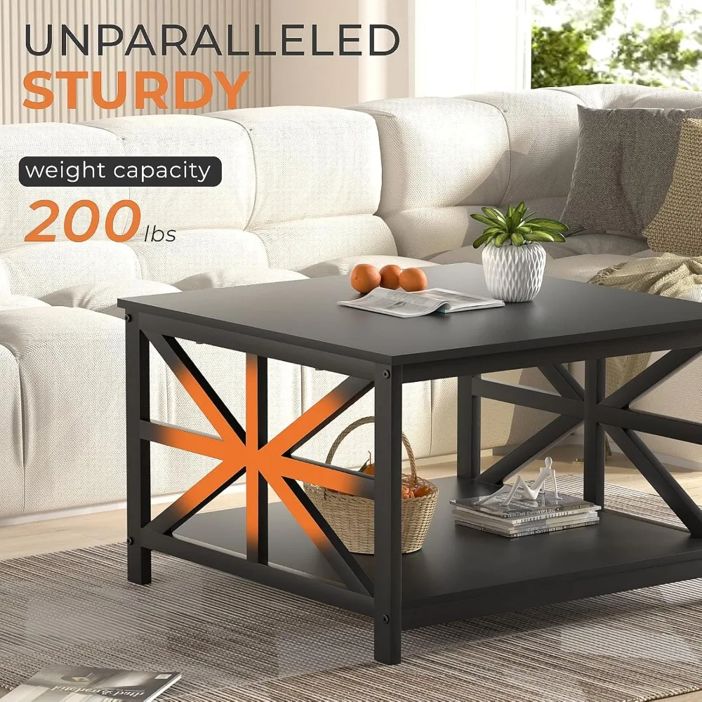 Coffee Table with Storage, Small Square Center Tables with Seamless One-Piece Tabletop Farmhouse Style,Coffee Table 4