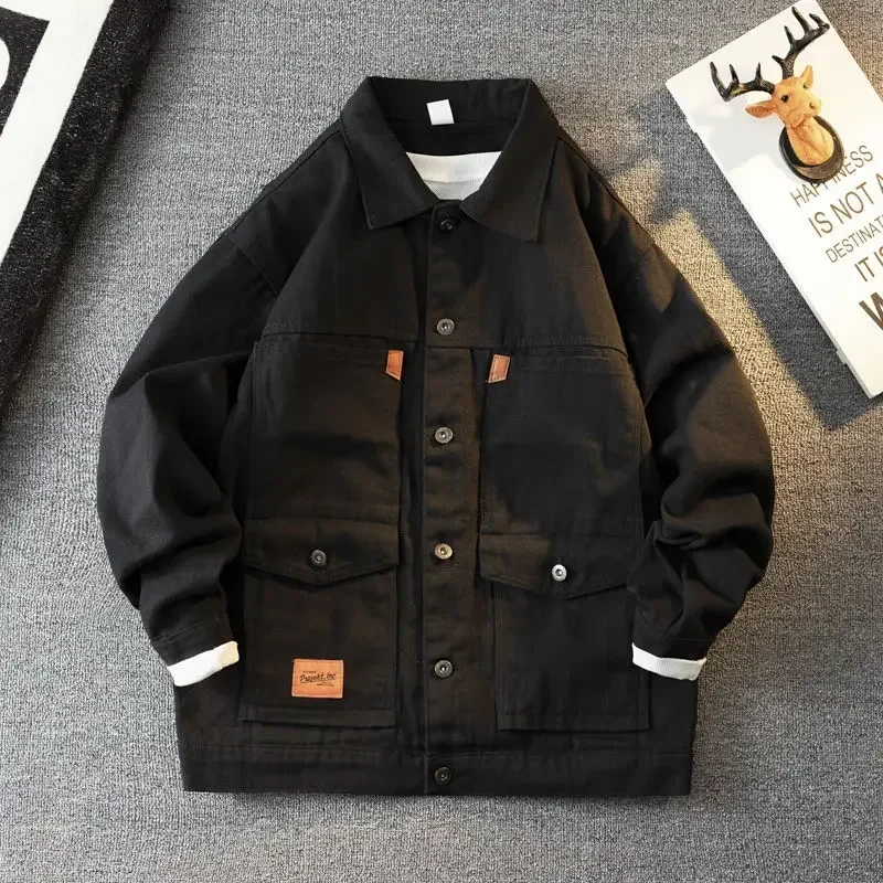 thumbnail image 1 of Abrigo vaquero para hombre, chaqueta vaquera para motocicleta, chaqueta vaquera para hombre, chaqueta de motociclista de manga ancha, abrigo de invierno de gran tamaño, precio económico, estilo corean, 1 of 5