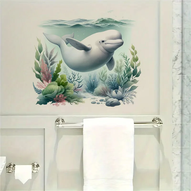 Beluga Whale 1pc Toilet Stickers,Wall Decal Removable, Reusable Vinyl Car Sticker for Toilet Lid, Bathroom Decor