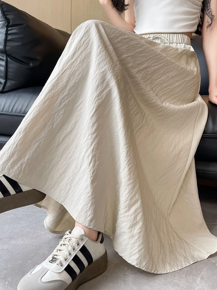 

Женская хлопковая юбка с поясом на резинке, однотонная длинная воздухопроницаемая юбка из хлопка и льна в стиле Харадзюку, лето