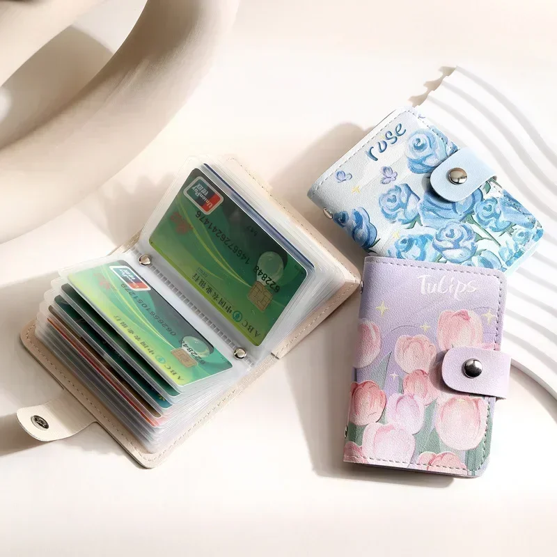 Women's Multi Slot Card Case Credit Card Holder ID Badge Holder Protective Covers Large Capacity Retro Bag Purse
