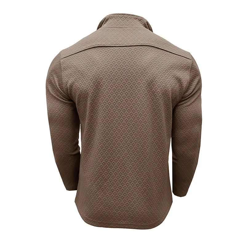 Stilvolle Herren-Langarm-T-Shirts mit halbem Reißverschluss, Henley-Kragen, Rautenmuster, trendig, dunkelgrau, lässig, Outdoor-Kleidung – Detail 10