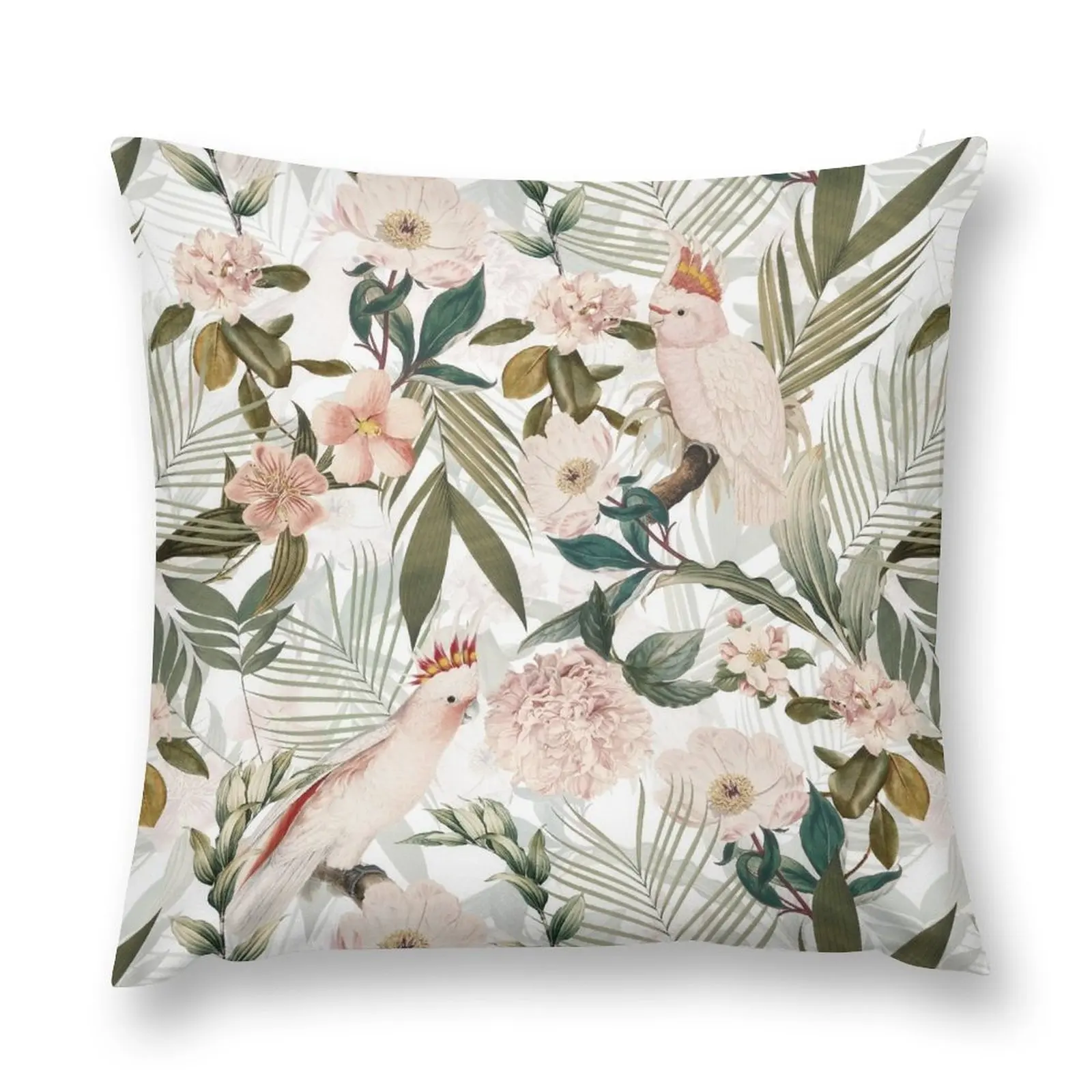 

Tropical cockatoo and jungle Botanical Garden pattern - white Throw Pillow Pillow Decor christmas supplies Ornamental Pillow