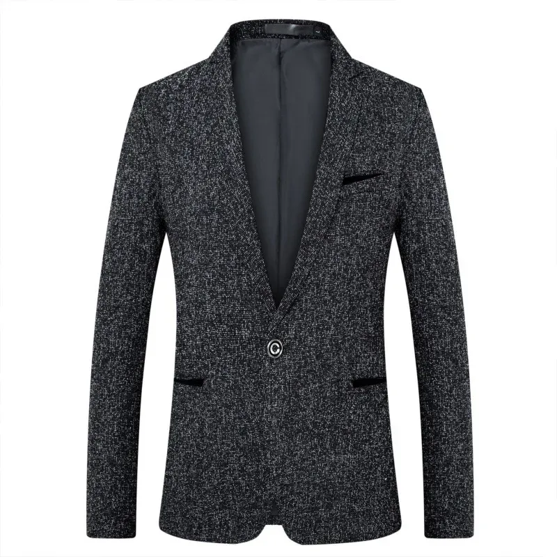 Men's Autumn Casual Jacket Fine Grid Woolen Slim Fit Single Western Style Coats Middle-aged Elderly Suit Top