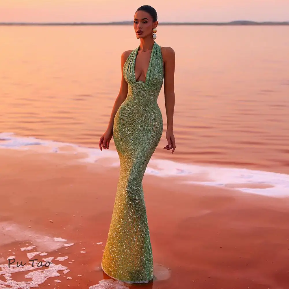 Putao-فستان سهرة نسائي فاخر مع ترتر لامع ، حمالة ص...