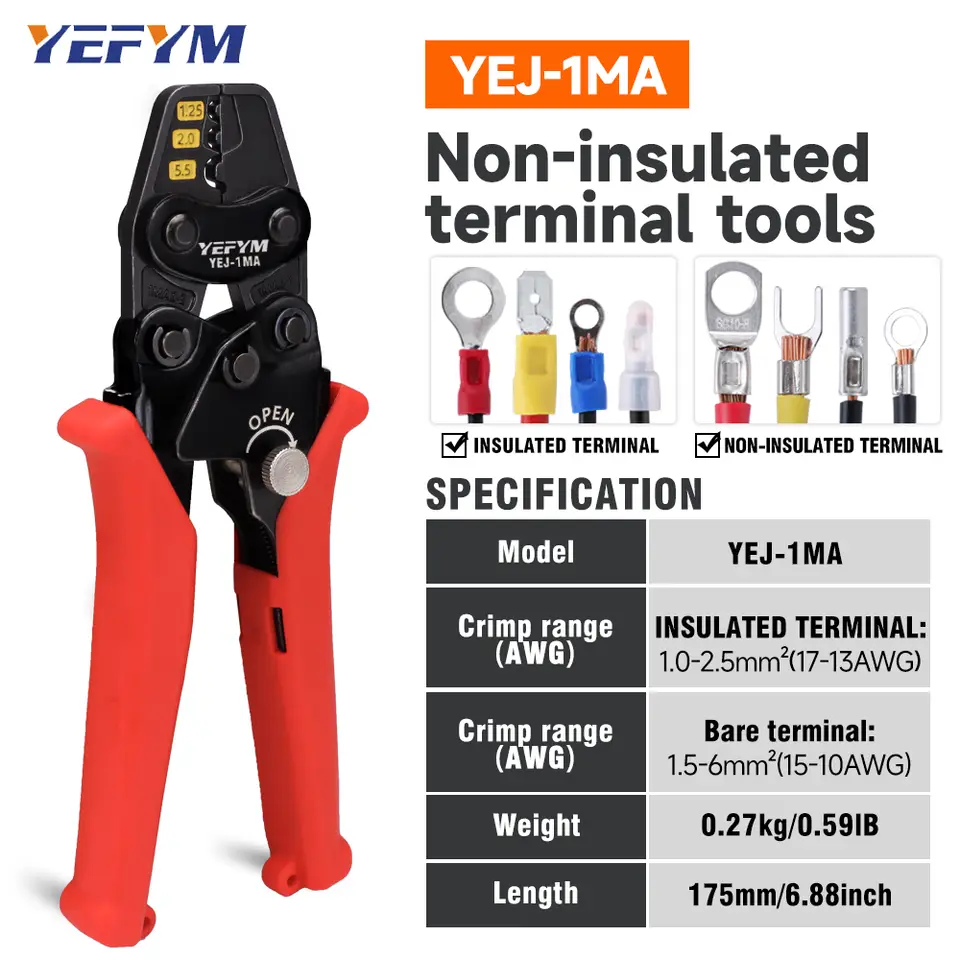 Insulated Terminals & Non-Insulated Terminals Cold Crimping Pliers Multifunctional Ratchet Crimping Tool Model image 2