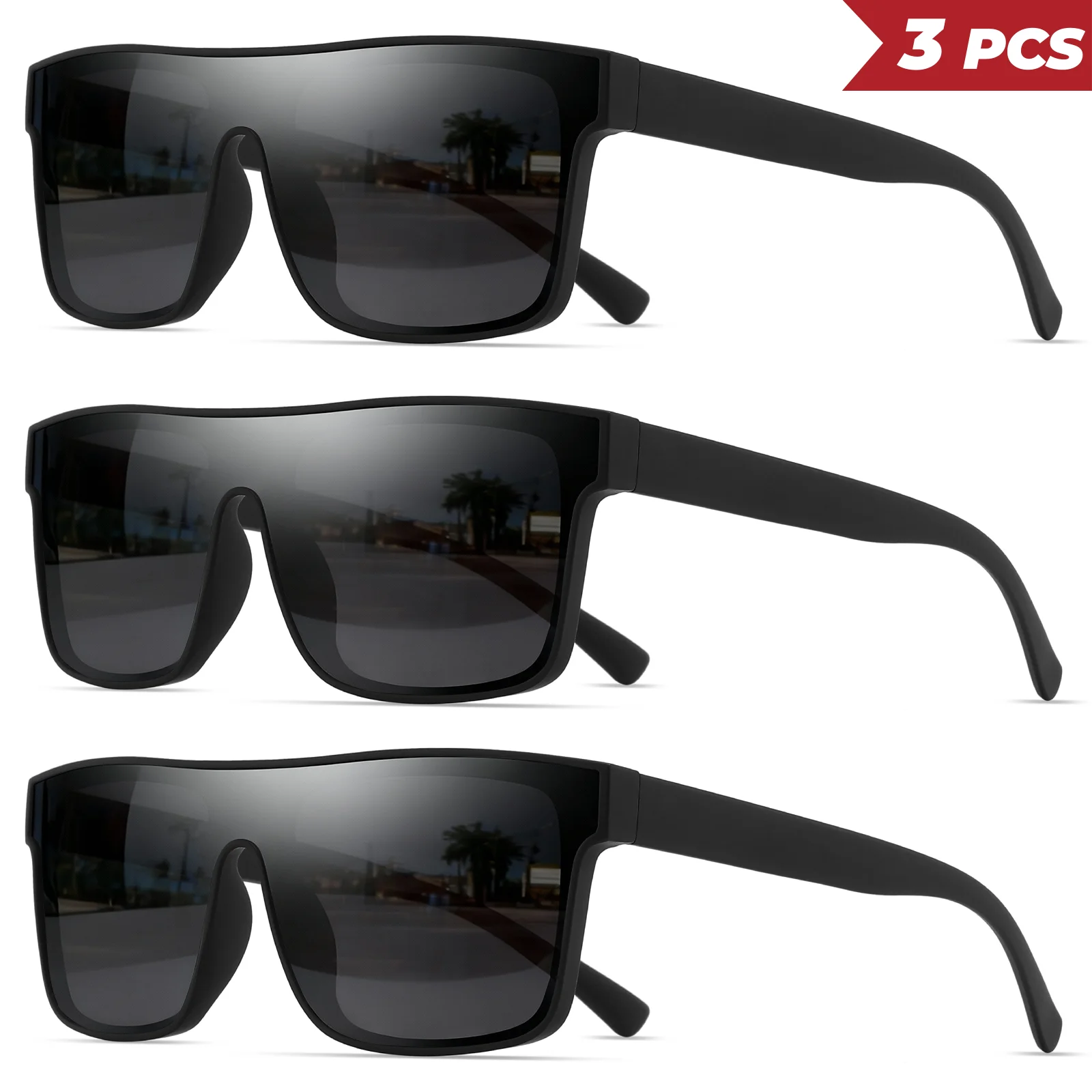 3 Stück klassische quadratische modische Sport-Sonnenbrille – gemusterte Bügel, Unisex für Radfahren, Wandern, Reisen – perfektes Geschenk – Detail 16