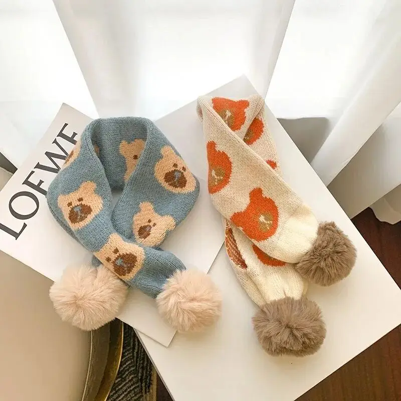 Candy Color Baby Knitted Scarf Autumn Winter Warm Scarves for Toddler Boy Girl Korean Ins Kids Children Cross Neckerchief