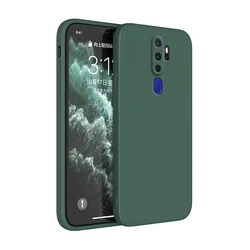 Luxury Liquid Silicone Soft Case with Camera Lens Protection - Square Thin Classic Cover s - OPPO A9 2020 (Dark Green)