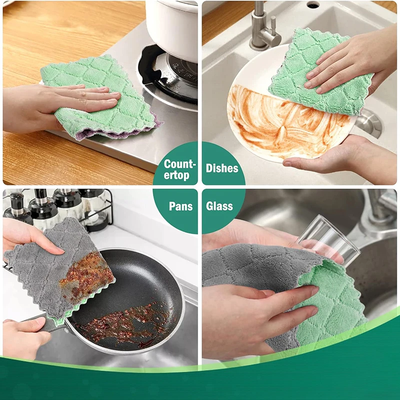 5pcs Double-side Microfiber Towel Super Absorbent Coral Fleece Cleaning Cloths Kitchen Non-stick Oil Dishcloths Scouring Rag kitchen towel microfiber dish cloths cleaning cloth microfiber towel microfiber wash towel dish cleaning cloth microfiber dish cloth towel cleaning cloth dish cloth