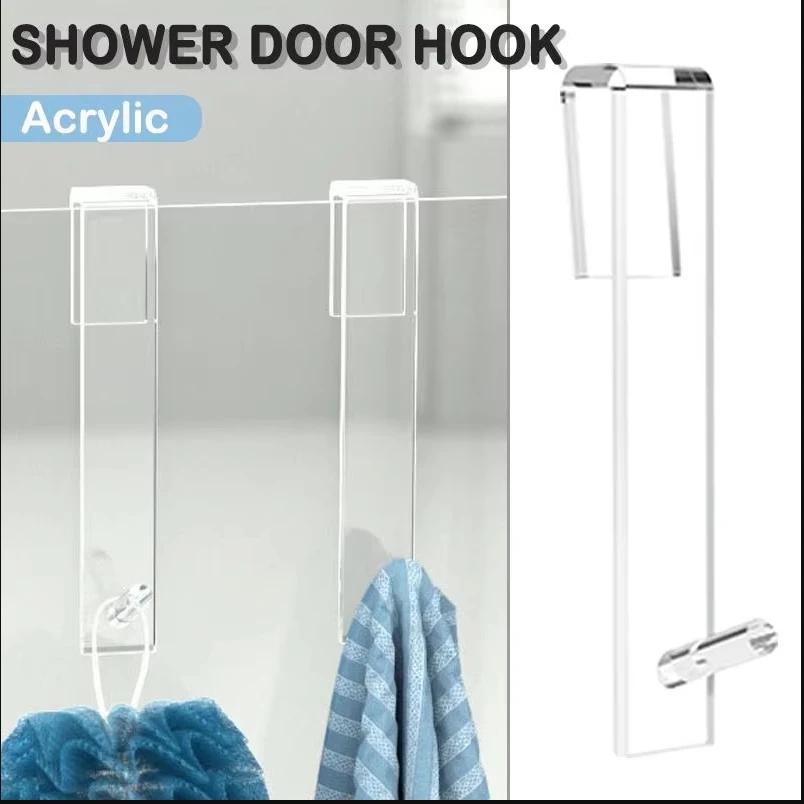 อะคริลิคห้องน้ําประตูห้องอาบน้ํา Hook เหนือประตูกระจกชั้นวางผ้าเช็ดตัว Punch-ฟรีห้องน้ําเสื้อคลุมอาบน้ําแขวนผ้าเช็ดตัวโปร่งใสตะขอ 1