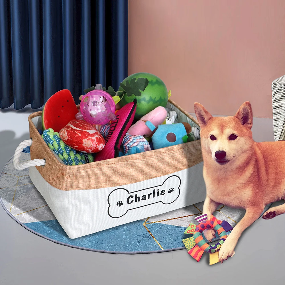 Cestas de juguete personalizadas para perros con foto de nombre, cesta de  lona plegable personalizada para almacenamiento de juguetes para mascotas