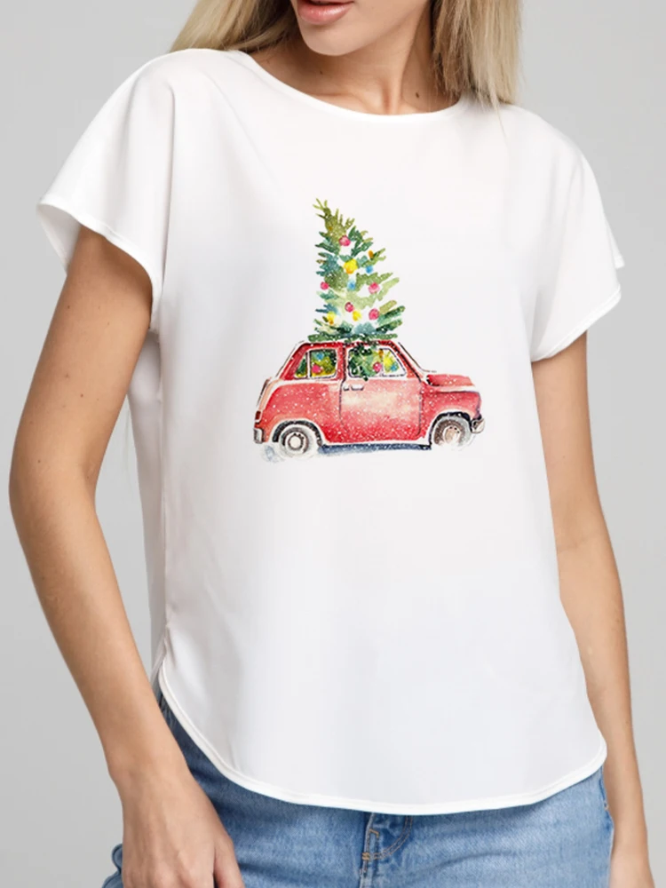 

Women T Shirt Cute Plaid Christmas Holiday Fashion Cartoon Santa Claus Short Sleeve Print Aesthetic Shirt Female Graphic Tees