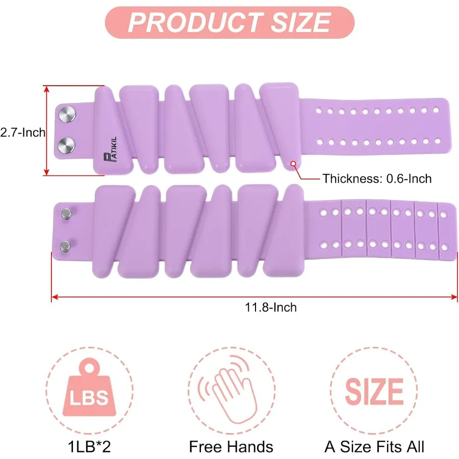 Adjustable Wrist Weights Set of 2, 2Lbs Total (1lb Each) Silicone Ankle Walking Weights for Women Men Bracelets for Training Yog