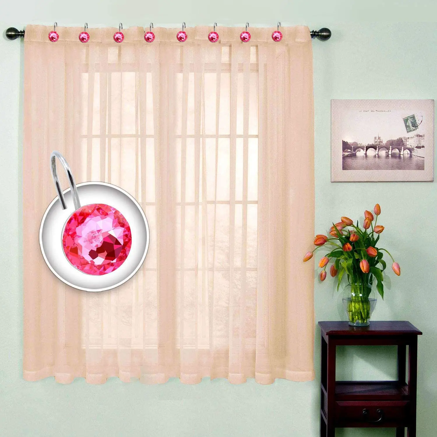 New 12Pcs Acrylic Round Bling Rhinestone Shower Curtain Hooks Bathroom Supplies Round Rhinestone Easy Install Bathroom Supplies 2