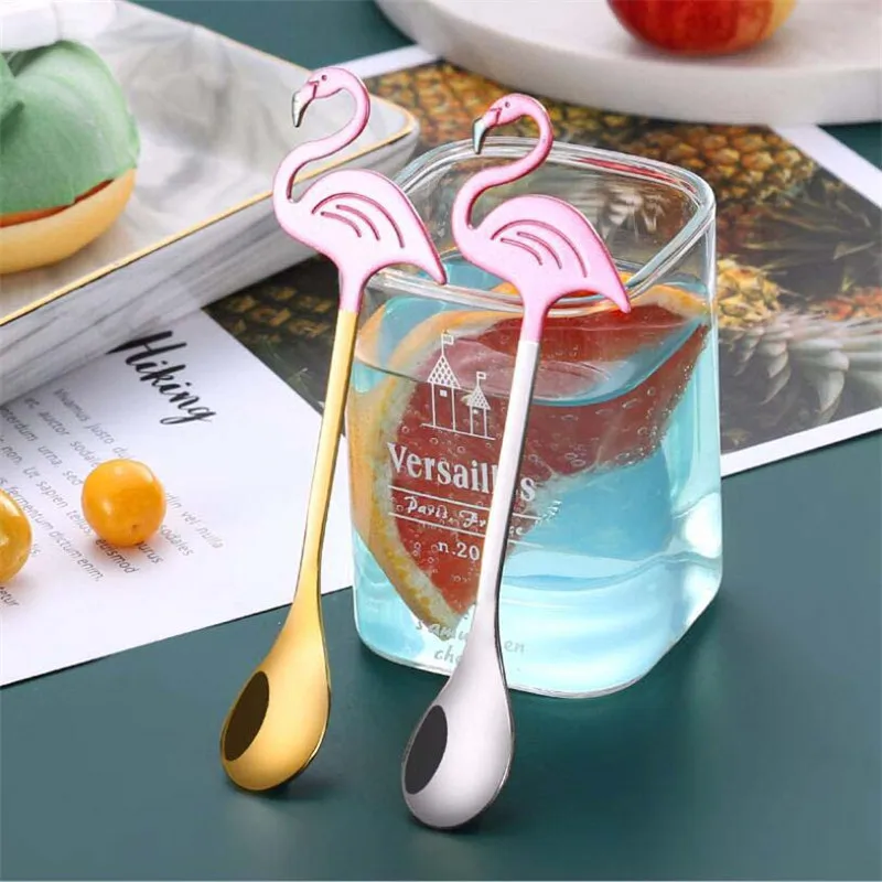 Stainless Steel Flamingo Coffee Scoop Ice Cream Stirring Spoon Teaspoons Drinking Tools Party Supplies accessories