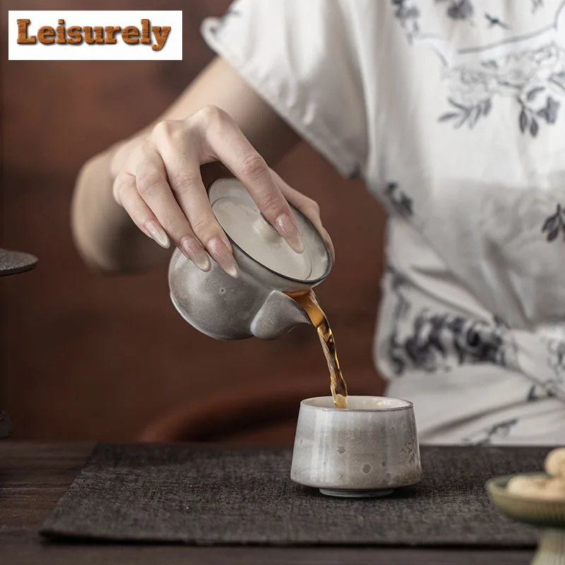 130ml Ink Rhythm Hand Grab Teapot Antique Tea Infuser Pot Tea Soaking Kettle With Strainer Tea Ceremony Accessories Ornaments