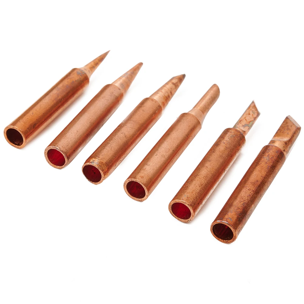 

6 Pieces Solder Iron Tips 900M-T Tool Set Series Pure Copper Soldering Iron Tip Lead-Free Welding Sting Copper Welding Tips