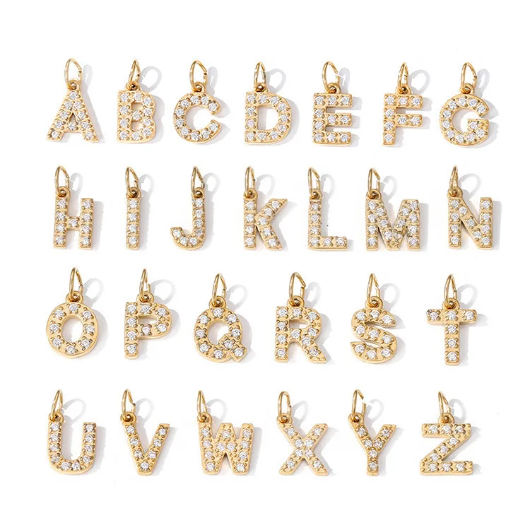 Stylish Chic Elegant 26 English Letter Pendant with Zircon 14k Gold Plated Pendant DIY Jewelry Accessories 5