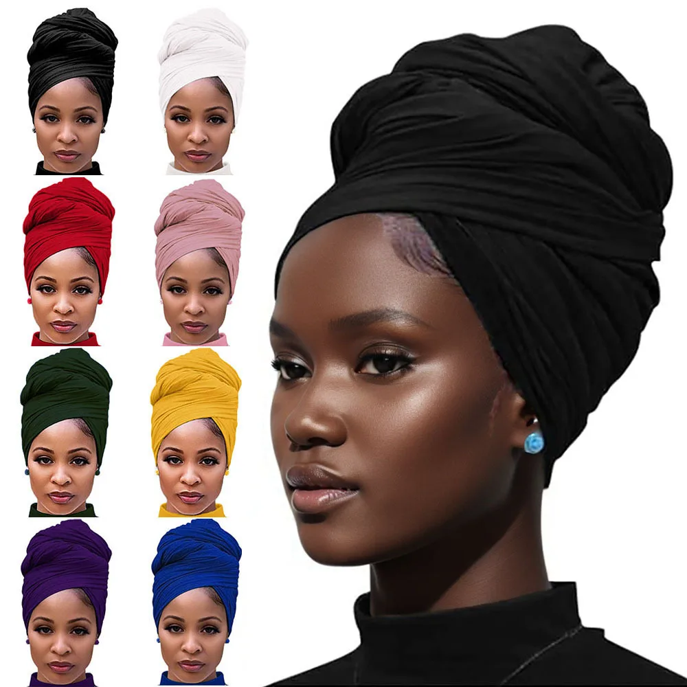 Tinta Unita Jilbab Set Da Pezzi Jersey Elasticizzato Turbante