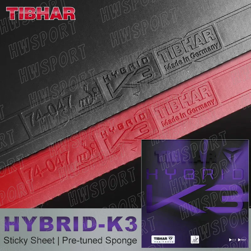 TIBHAR 하이브리드 K3 탁구 고무 시트, 정품 점착성 탁구 고무, 사전 조정 ESN 케이크 스폰지, 독일산