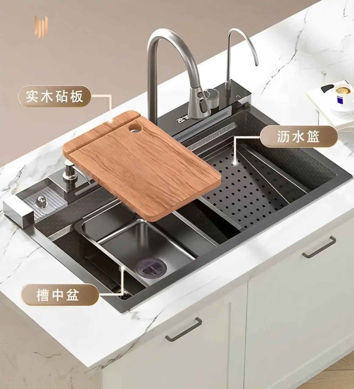 Kitchen sink, dual waterfall faucet, 5-button control, premium sink, manufacturer's lowest price 6