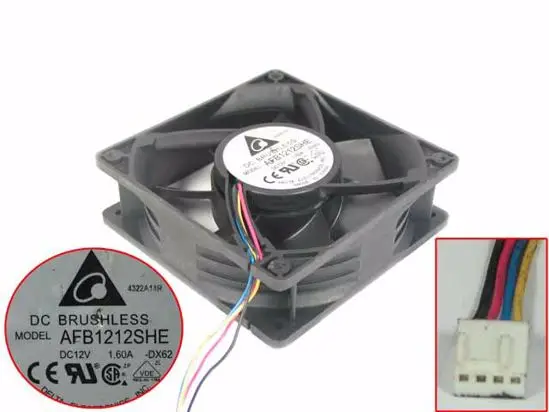 

Delta Electronics AFB1212SHE DX62 DC 12V 1.60A 120x120x38mm 4-Wire Server Cooling Fan