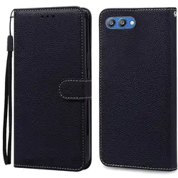 Luxury Leather Wallet Flip Case for Honor View 10 (V10) (Black)