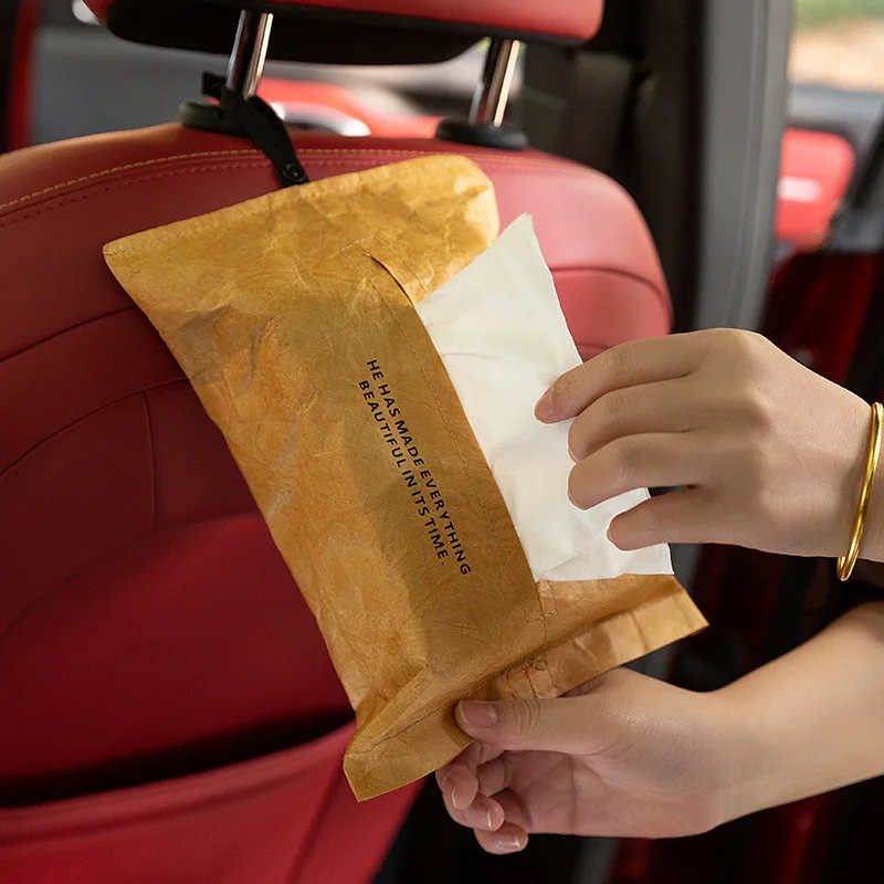 New Car Tissue Bag Luxurious And Lightweight Hanging Paper Bag Paper Tissue Box Waterproof For Car Use Interior Accessories
