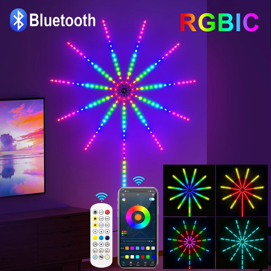 

Smart Dreamcolor Firework LED Strip Light RGBIC 5V USB Fairy Lamp Remote Bluetooth Control For Christmas Wedding Decoration