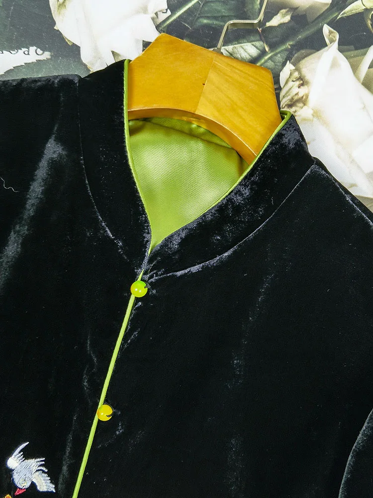 Silk velveteen stand collar jacket Clearance