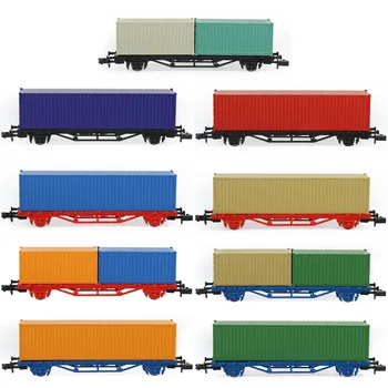 1 Set N Scale 1:160 Flat Car with 40' 20' Container Model Railway Wagons Freight Car C15061