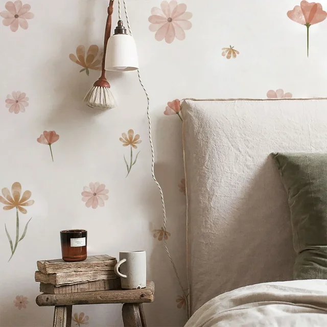 Autocollant mural fleur bohème aquarelle pour chambre d'enfant, salon, décoration d'intérieur, art écologique, amovible, en PVC 3