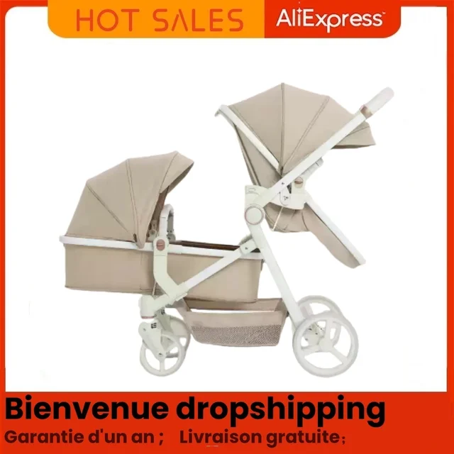 Le plus récent poussette de bébé jumeau de luxe, poussette double poussette, poussette de bébé jumeau de haute qualité avec 1 an de garantie 1
