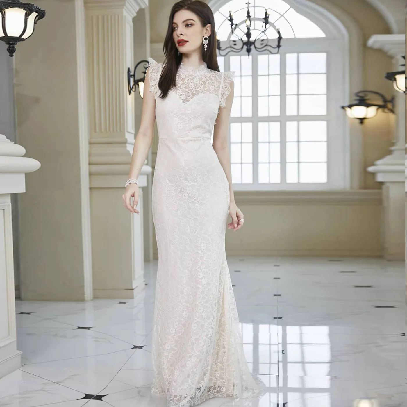 2023 Elegant Lace Wedding Illusion Bodice Vestido De Noiva Sleeveless Slit Backless Slim Bridal Gowns