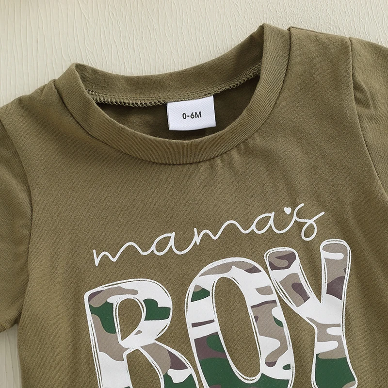 Baby Clothes Sets 2Pcs Boys Summer Shorts Sets Short Sleeve O Neck Letter Print Tops and Camouflage Shorts Cotton Outfits 0-3Y