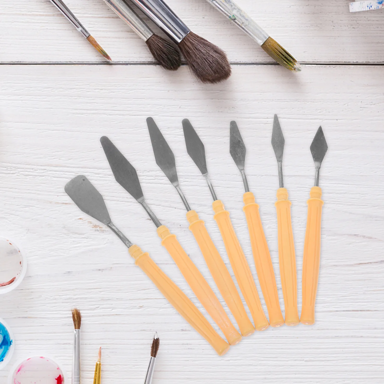 7종 전문 미술 페인팅 믹싱 스패출러 세트 (플라스틱 손잡이 포함, 팔레트 나이프 기법, 벽면 스크래핑 및 색상 작업용)