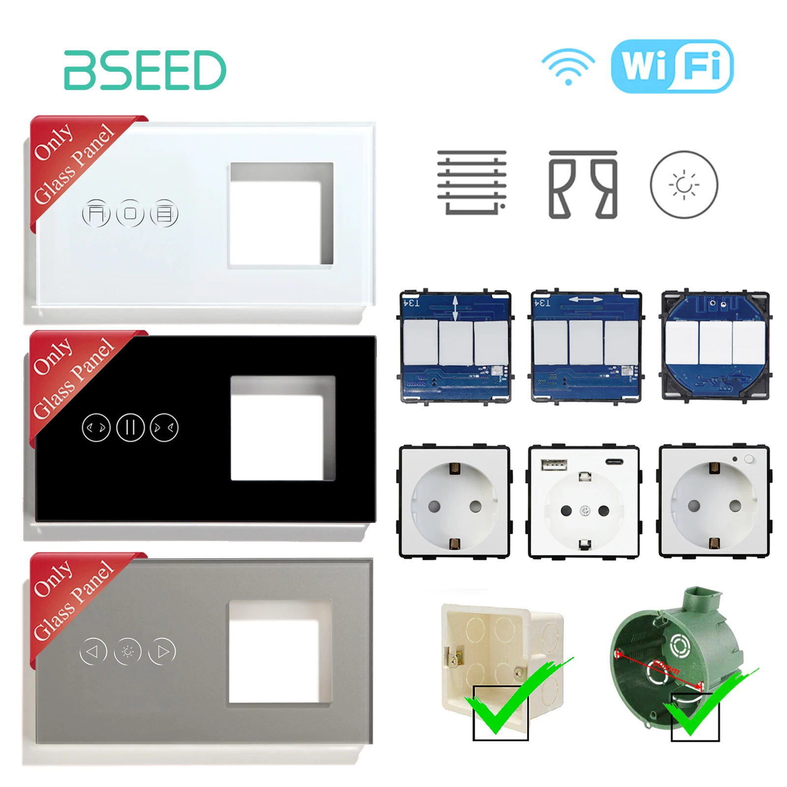 BSEED-Interruptor táctil Wifi en vivo, interruptor inteligente Tuya, piezas  de función, Panel frontal de vidrio, piezas de bricolaje, combinación