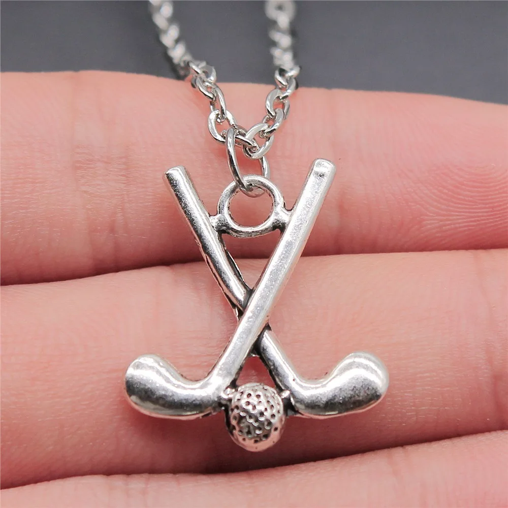 Dropshipping Antique Silver Color 25x22mm Golf Clubs Pendant Necklace