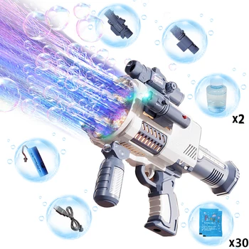 Rechargable Automatic Bubble Machine Gun, No Dip Automatic Bubble Machine With Colorful Lights, 10000+ Bubbles, Suitable For Chi 1