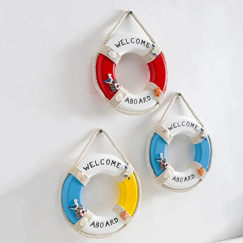Mediterranean Style Kawaii Swimming Circle Wooden Lifebuoy Home accessories Background Wall Hanging Decor Fairy Garden Ornaments 4