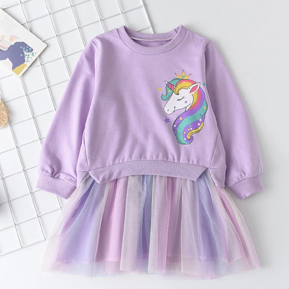 2023 New Unicorn Princess Dress Children's Spring & Autumn Season Dress Girls' Birthday Party Dress Halloween Christmas Dress