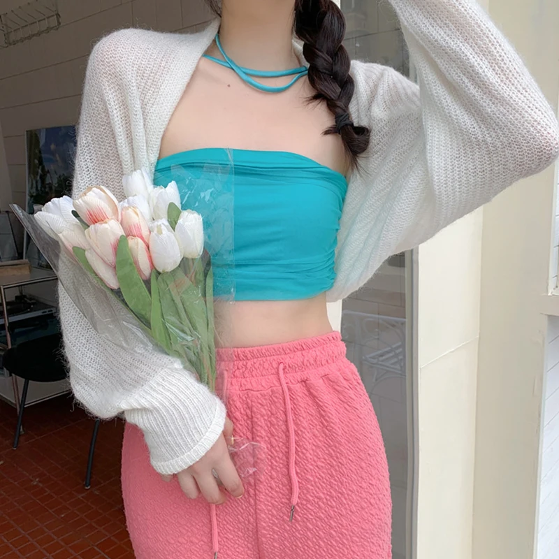 y2k Shrug 2000s Women Clothes Solid Color Long Sleeve Cropped Knitted Tops Sun Protection Cardigan Coquette Clothing 10 y2k Shrug 2000s Women Clothes Solid Color Long Sleeve Cropped Knitted Tops Sun Protection Cardigan Coquette Clothing