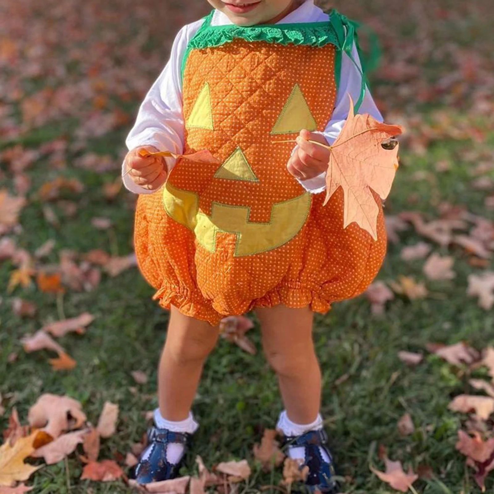 

Newborn Baby Halloween Costume Cartoon Pumpkin Face Print Tie-Up Sleeveless Cosplay Romper Clothes 6 Months-3 Years Hot Sale