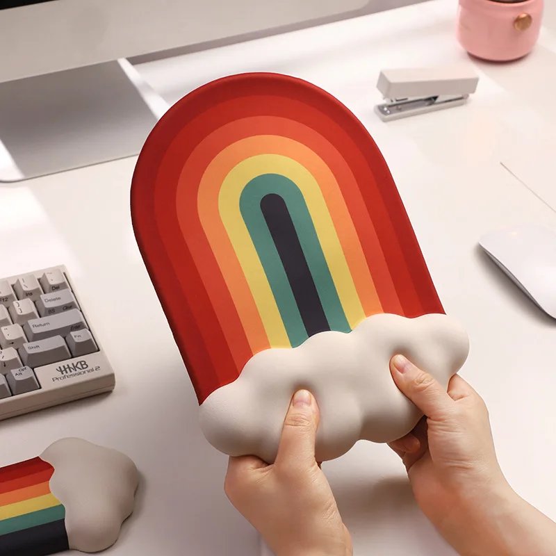 Tappetino Ergonomico Per Mouse Con Supporto Per Polso In Memory Foam - Antiscivolo, Sfondo Arcobaleno, 25x23 Cm - 2