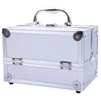 SM-2176 Silver Aluminum Makeup Train Case Jewelry Box Organizer with Mirror - 9x6x6 Cosmetic Storage 1